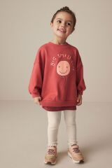 Next Baby Pamuklu Kırmızı Gülen Yüz Desenli Uzun Kollu Taytlı Alt Üst Takım