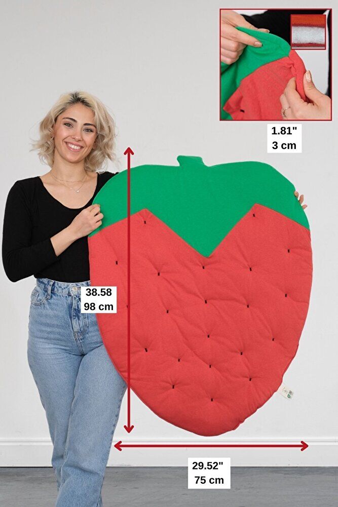 LITTLE DEDI Bebek Ve Çocuk Oyun Halısı, Çok Amaçlı Minder, Aktivite Matı Çilek Kırmızı - 75x100
