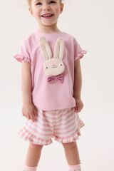 Next Baby Pamuklu Pembe Tavşan Karakter Desenli Şortlu Alt Üst Takım