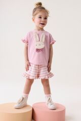 Next Baby Pamuklu Pembe Tavşan Karakter Desenli Şortlu Alt Üst Takım
