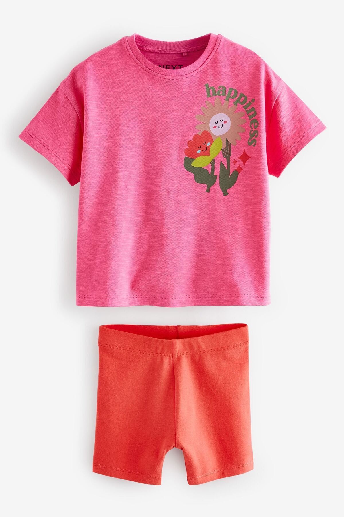 Next Baby Pamuklu Parlak Pembe Çiçek Desenli Kısa Kollu Alt Üst Takım