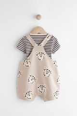 Next Baby % 100 Pamuklu Siyah Beyaz Çizgili Hayvan Desenli Salopet Body Zıbın Set