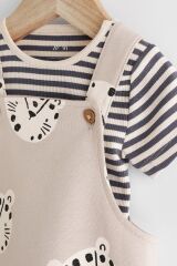 Next Baby % 100 Pamuklu Siyah Beyaz Çizgili Hayvan Desenli Salopet Body Zıbın Set