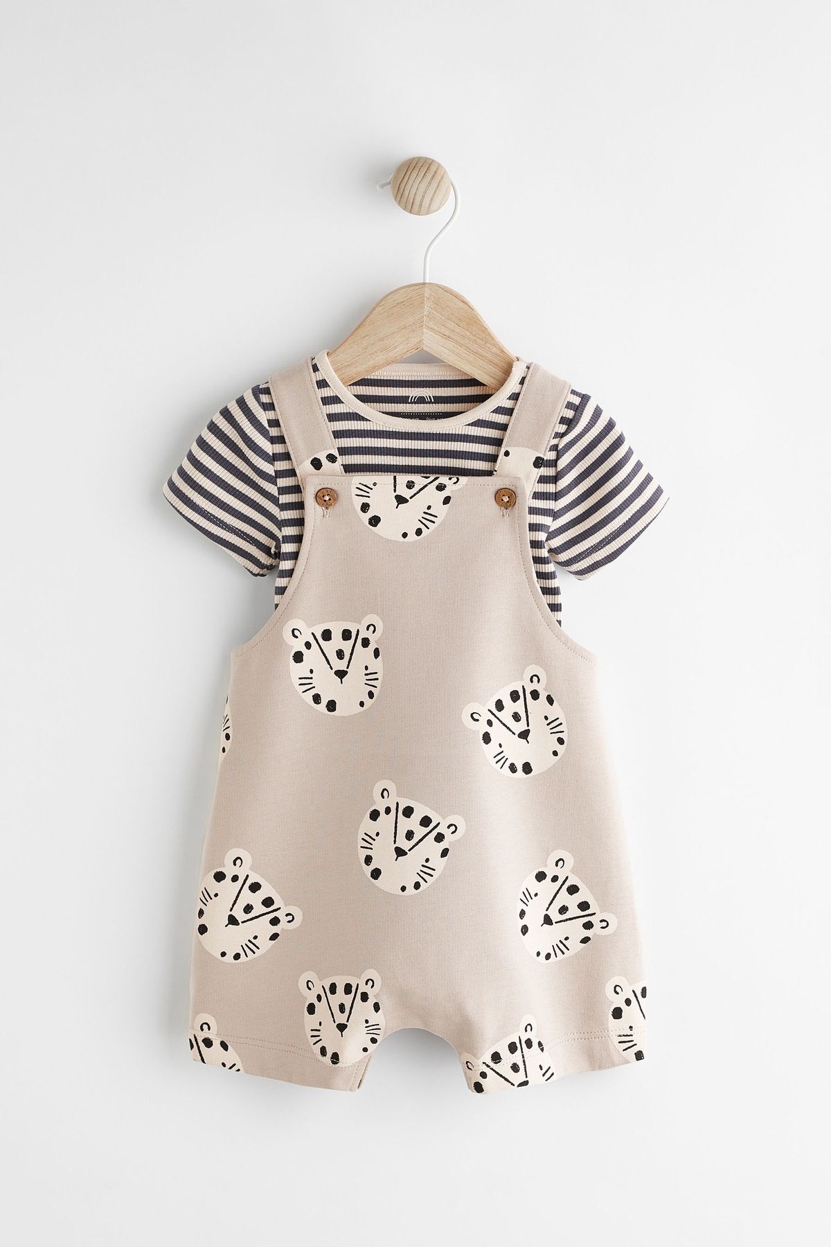 Next Baby % 100 Pamuklu Siyah Beyaz Çizgili Hayvan Desenli Salopet Body Zıbın Set