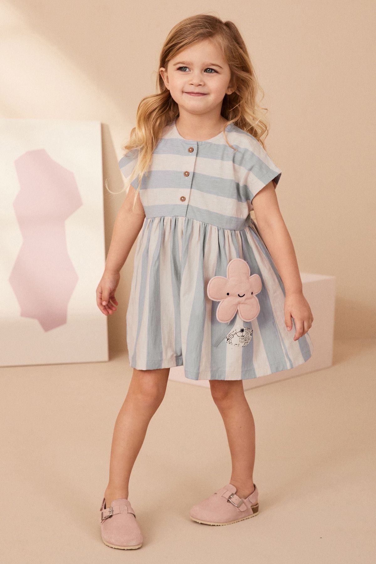 Next Baby % 100 Pamuklu Mavi Çiçek Detaylı Elbise
