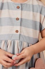 Next Baby % 100 Pamuklu Mavi Çiçek Detaylı Elbise