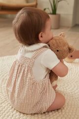 Next Baby Pamuklu Krem Pötikareli Smart Gömlek Body Zıbın Salopet Set