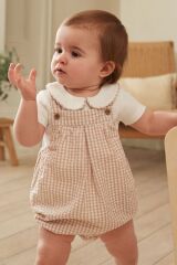 Next Baby Pamuklu Krem Pötikareli Smart Gömlek Body Zıbın Salopet Set