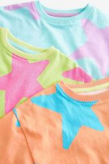 Next Baby Pamuklu Pastel Neon Yıldız Desenli 3’lü Şortlu Alt Üst Takım