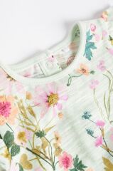 % 100 Pamuklu Leylak Moru Çiçek Desenli 3’lü Romper Set