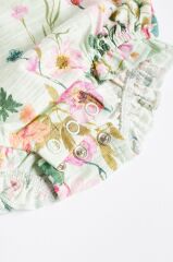 % 100 Pamuklu Leylak Moru Çiçek Desenli 3’lü Romper Set