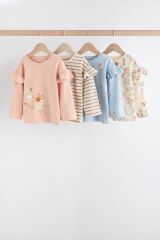 Next Baby Pamuklu Krem Balerin Desenli Uzun Kollu Fırfırlı 4' lü Taytlı Alt Üst Takım