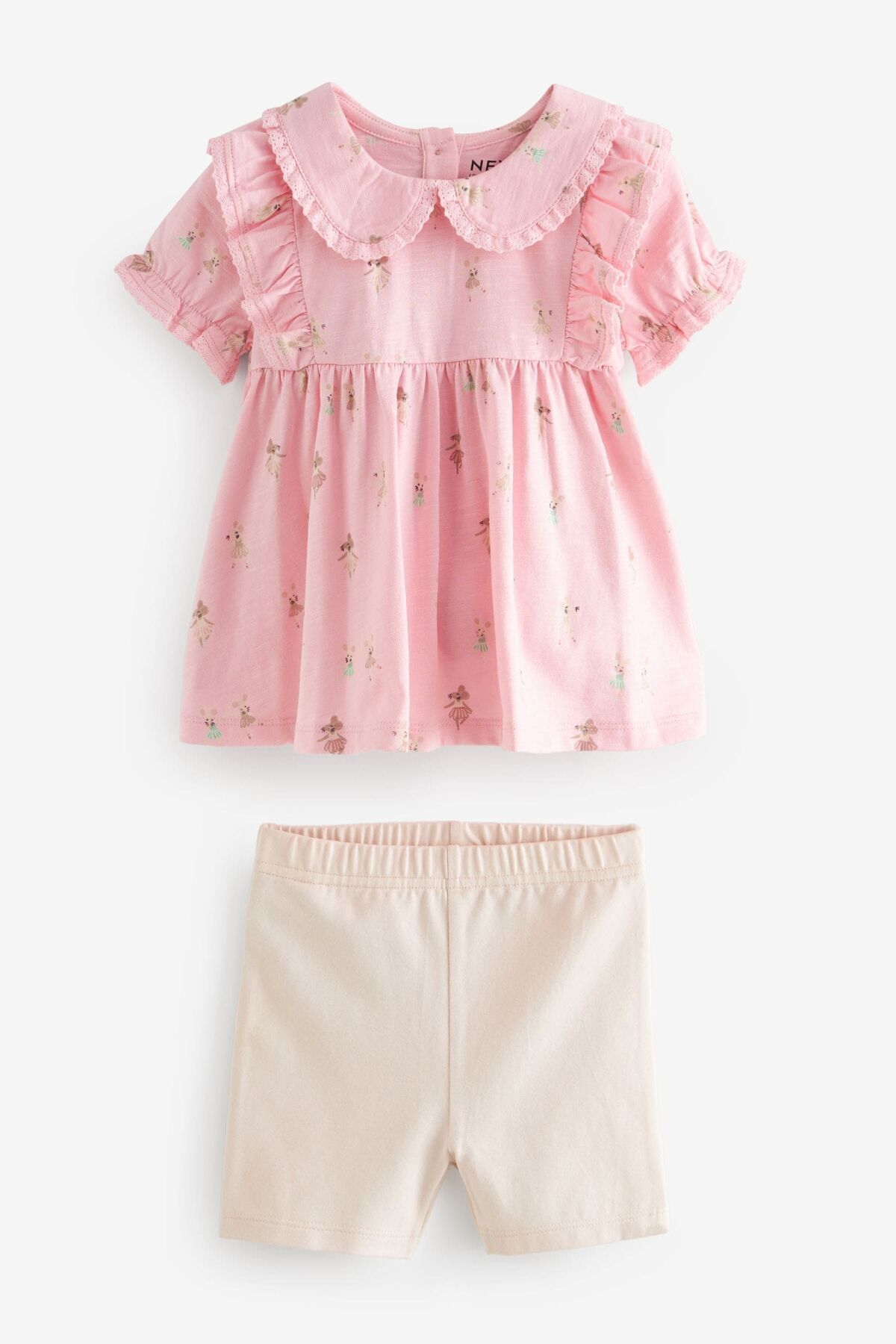 Next Baby % 100 Pamuklu Pembe Fare Desenli Kısa Kollu Taytlı Alt Üst Takım