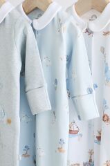 % 100 Pamuklu Mavi Fil Desenli Bebe Yaka 3’lü Tulum Set