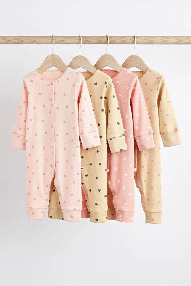 %100 Organik Pamuklu Pembe Kalp Desenli 4’lü Uyku Tulumu Set ALY01322