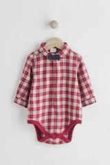 Next Baby Pamuklu Kırmızı Ekose Gömlek Lacivert Pantolon Papyon Askı 4'lü Set