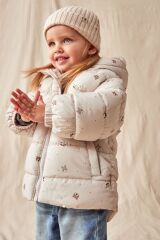 Next Baby Krem Ayıcık Desenli Tam Polar Astarlı Suya Dayanıklı Mont