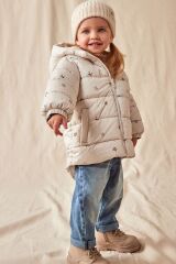 Next Baby Krem Ayıcık Desenli Tam Polar Astarlı Suya Dayanıklı Mont