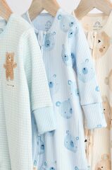 % 100 Pamuklu Mavi Ayı Desenli 3’lü Tulum Set