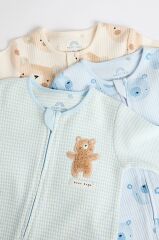 % 100 Pamuklu Mavi Ayı Desenli 3’lü Tulum Set