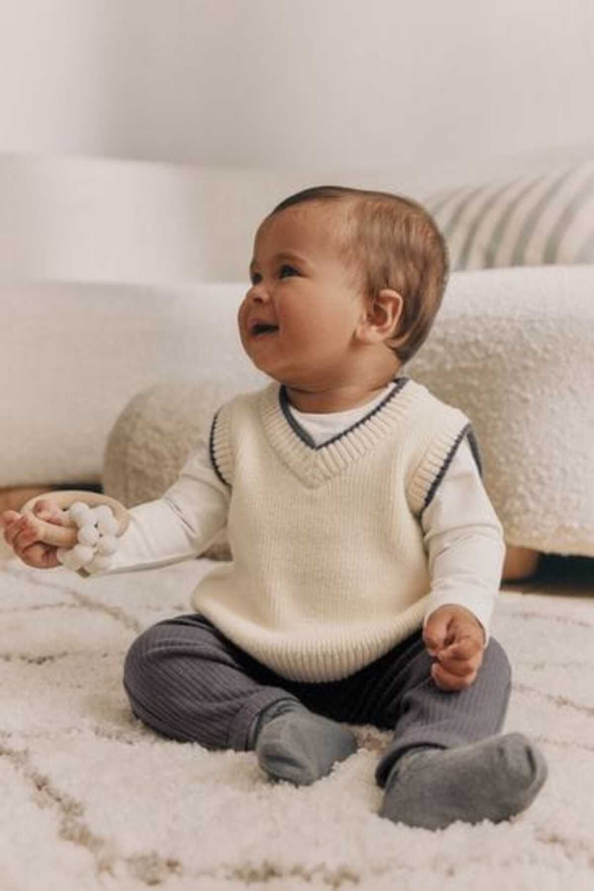Next Baby Pamuklu KremTriko   Süeter Body Zıbın Tayt 3'lü  Alt Üst Takım