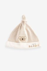 % 100 Pamuklu Krem Daddy Mummy Desenli 2’li Şapka Önlük Seti