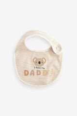 % 100 Pamuklu Krem Daddy Mummy Desenli 2’li Şapka Önlük Seti