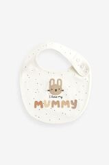 % 100 Pamuklu Krem Daddy Mummy Desenli 2’li Şapka Önlük Seti