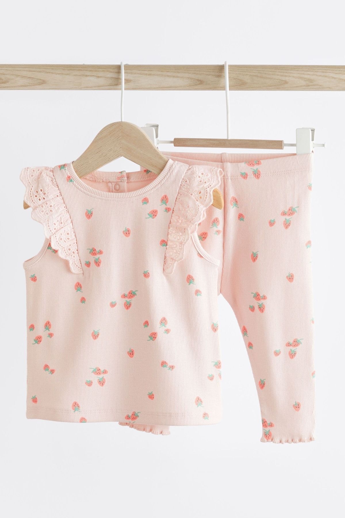 Next Baby Pamuklu Pembe Çilek Desenli Taytlı Alt Üst Takım
