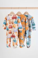 Next Baby % 100 Pamuklu Krem Arabalar Desenli 3'lü Tulum Set
