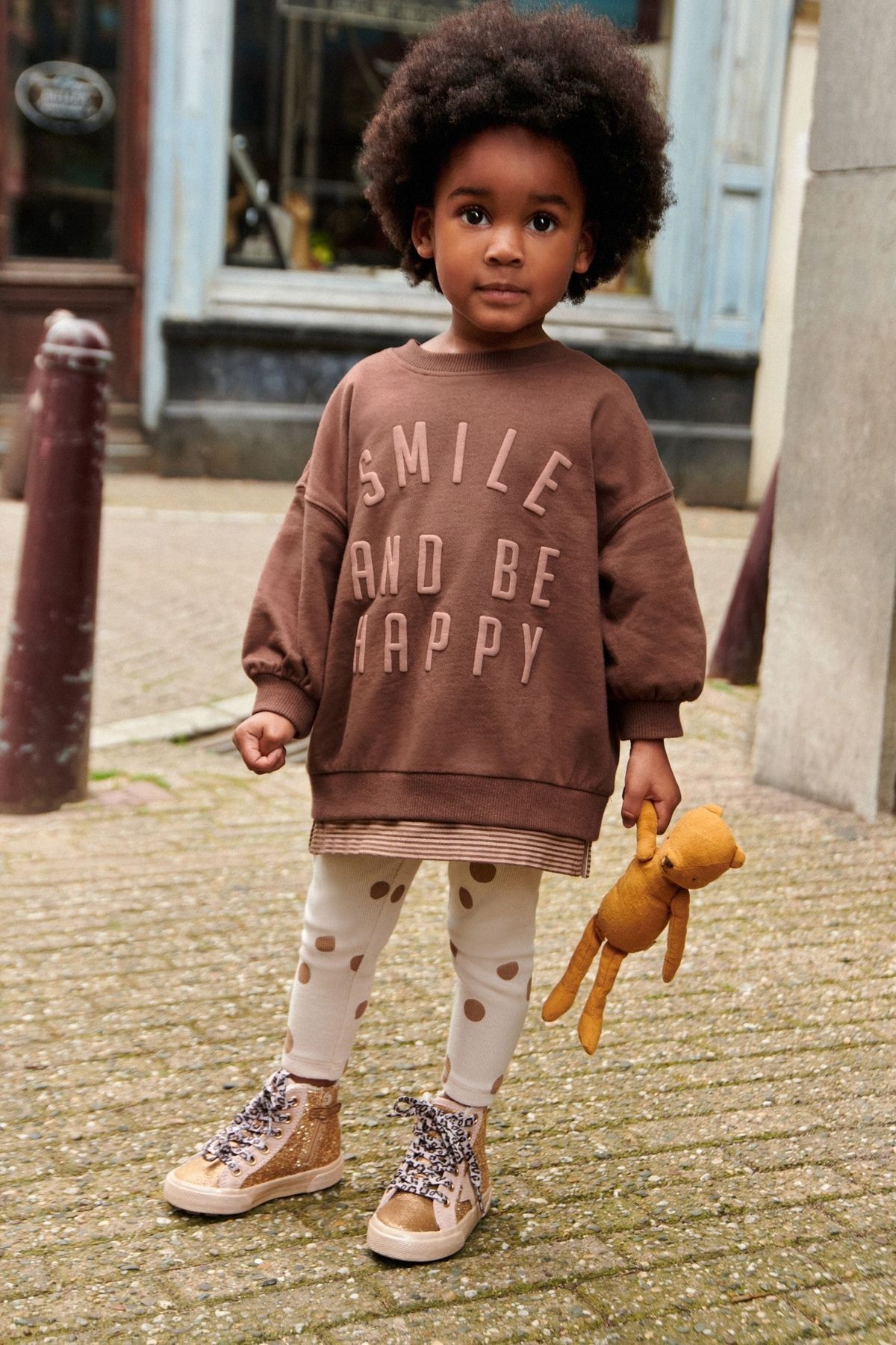 Next Baby % 100 Pamuklu Kahverengi Oversize Sweatshirt Tayt Alt Üst Takım