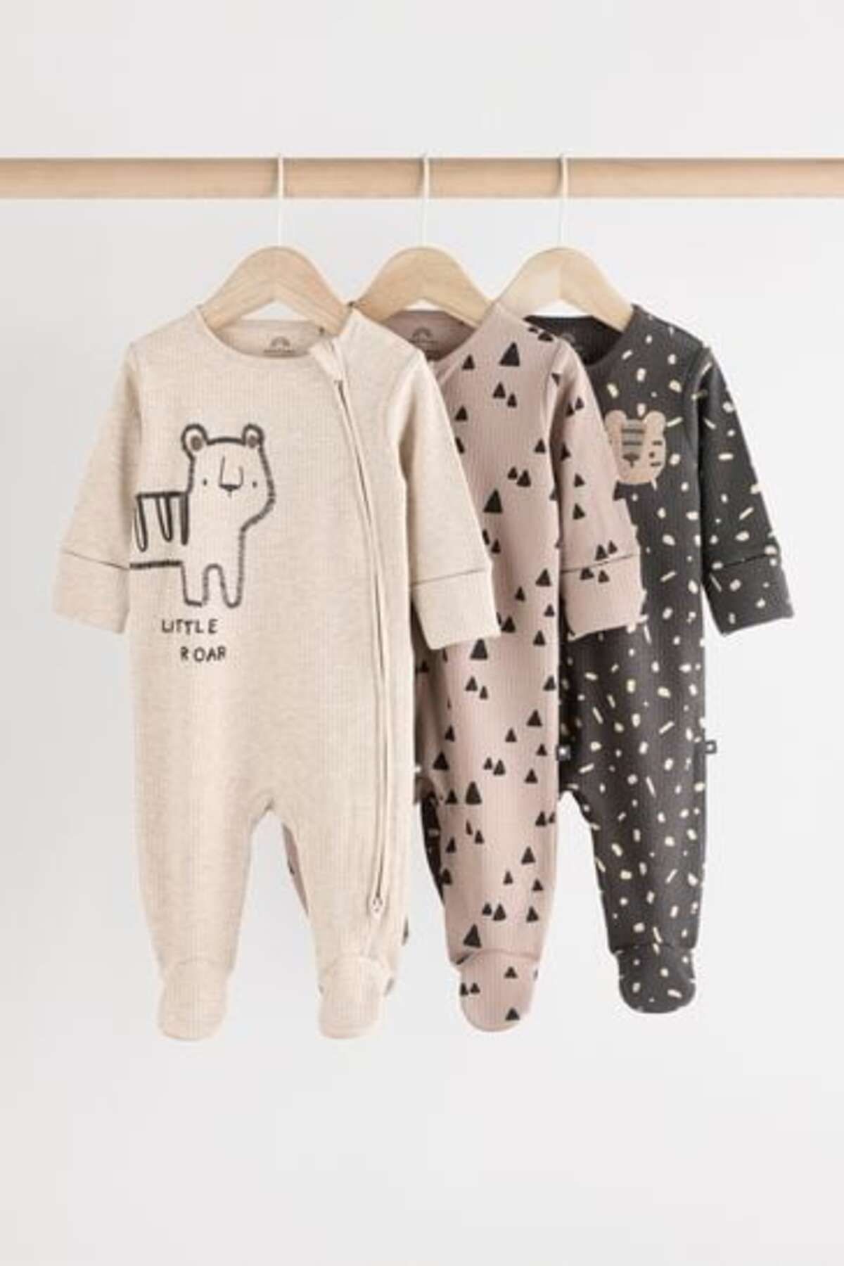 Next Baby % 100 Pamuklu Monokrom Hayvan Desenli 3'lü Tulum Set