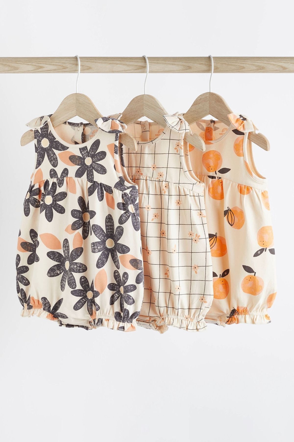 Next Baby % 100 Pamuklu Turuncu Çiçek 3’lü Romper Set