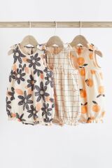 Next Baby % 100 Pamuklu Turuncu Çiçek 3’lü Romper Set