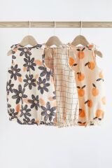 Next Baby % 100 Pamuklu Turuncu Çiçek 3’lü Romper Set