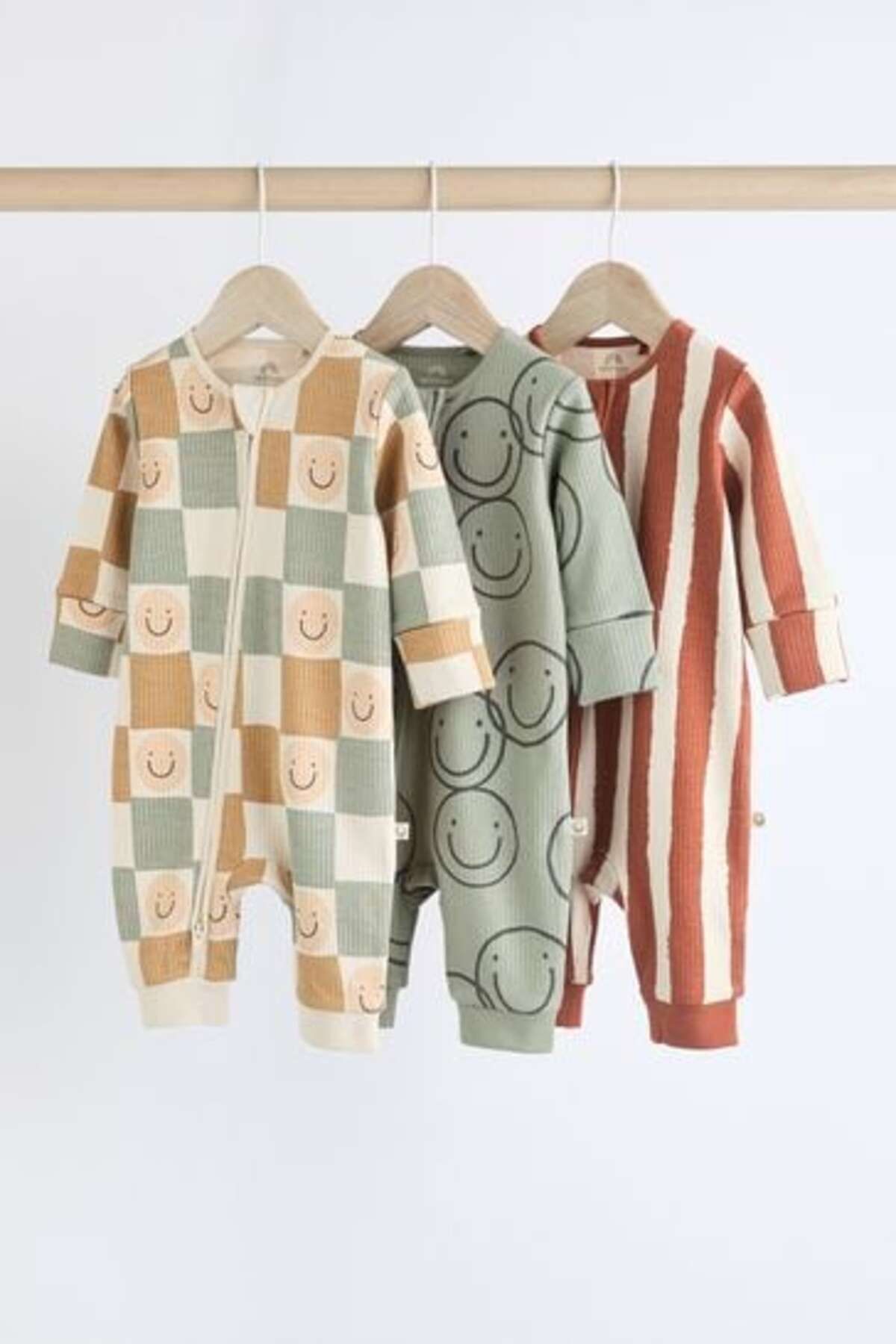 Next Baby % 100 Pamuklu Krem Bordo Gülen Yüz Desenli Fermuarlı 3' lü Tulum Set