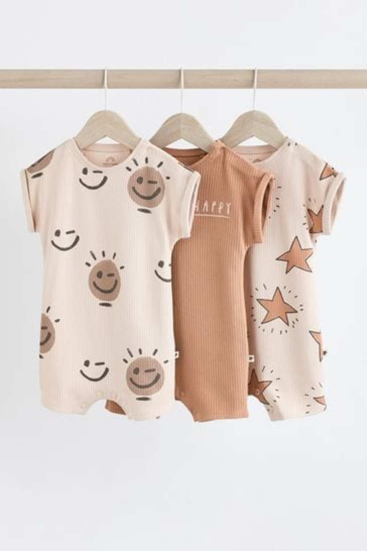 Next Baby Pamuklu Krem Yıldız Desenli 3’lü Romper Set