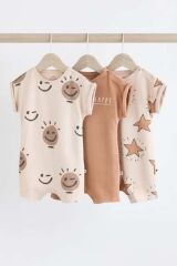 Next Baby Pamuklu Krem Yıldız Desenli 3’lü Romper Set