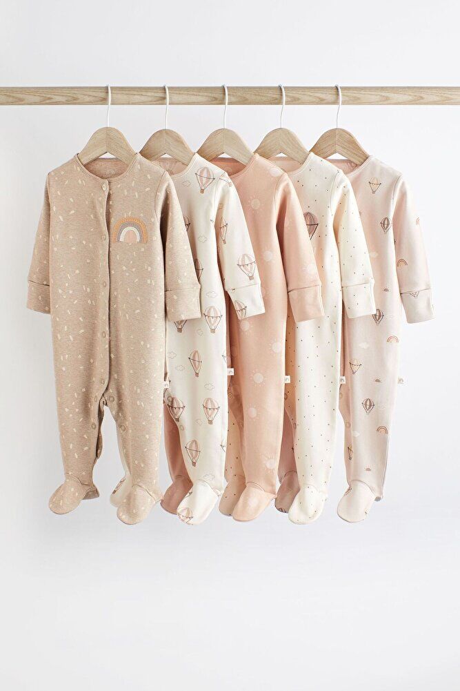 % 100 Pamuklu Krem Kahve Balon Desenli 5’li Tulum Set