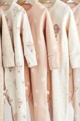 % 100 Pamuklu Krem Kahve Balon Desenli 5’li Tulum Set