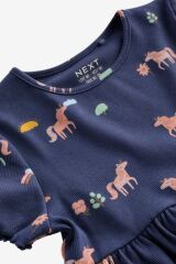 Next Baby Pamuklu Lacivert Unicorn Desenli  Elbise