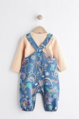 Next Baby Pamuklu Mavi Turuncu Denim Salopet Body Zıbın Set