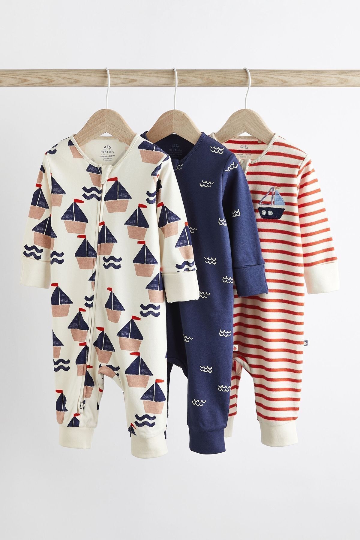 Next Baby % 100 Pamuklu Kırmızı Lcivert Denizcilik 3’lü Tulum Set