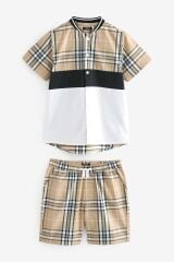 Next Baby % 100 Pamuklu Colorblok Gömlek Şort Kısa Kollu Alt Üst Takım