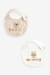 Next Baby % 100 Pamuklu Krem Daddy Mummy Desenli 2’li Şapka Önlük Seti