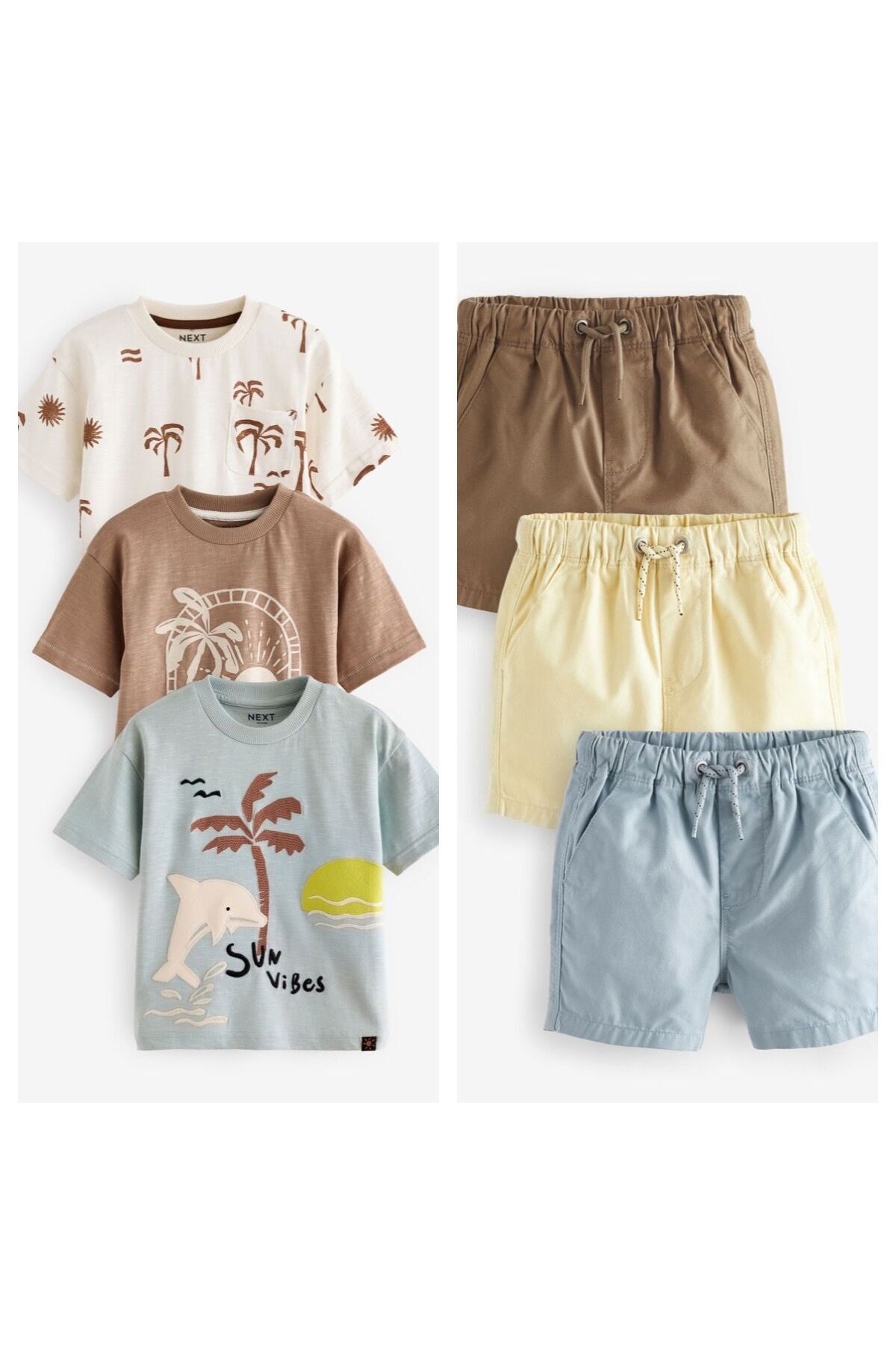 Next Baby % 100 Pamuklu Kahverengi / Mavi Kısa Kollu Tshirt Şort 3’lü Alt Üst Takım
