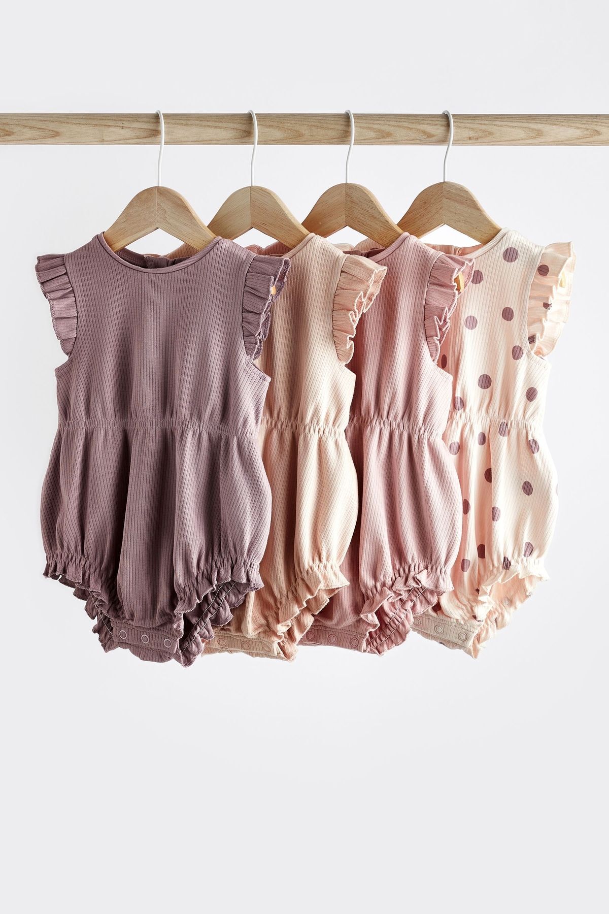 Next Baby % 100 Pamuklu Pembe Mor Puantiyeli 4’lü Romper Set