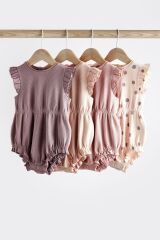 Next Baby % 100 Pamuklu Pembe Mor Puantiyeli 4’lü Romper Set