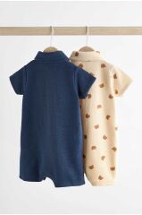 % 100 Pamuklu Lacivert Krem Polo Yaka 2’li Romper Set