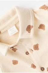 % 100 Pamuklu Lacivert Krem Polo Yaka 2’li Romper Set